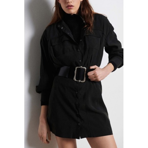 ba&sh Dress Womens Medium Black Robe Crew H22EWINR Midi Button Down New Tag‎ - Picture 1 of 6